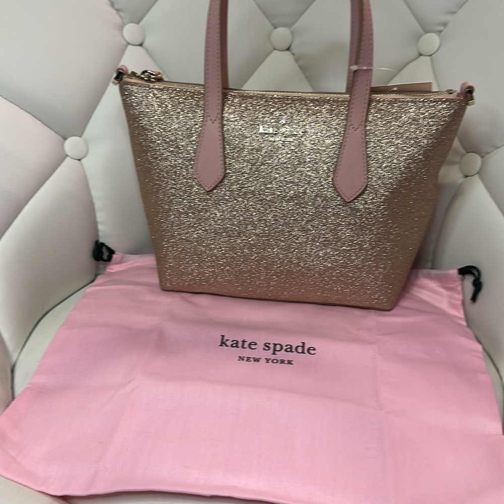 Kate Spade Pink and Brown Glitter Tote NWT